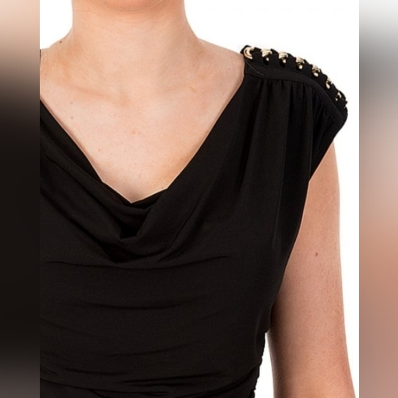 Michael Kors Black Cowl Neck Sleeveless Top With Gold Chain Shoulder Detail - Picture 1 of 8